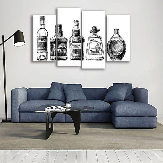 Black & White Liquor 4 Panels Canvas Wall Art Set