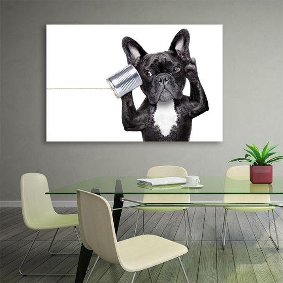 French Bulldog & Can Phone Canvas Wall Art Office
