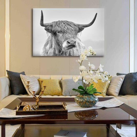 Black And White Highland Cow Canvas Wall Art Print