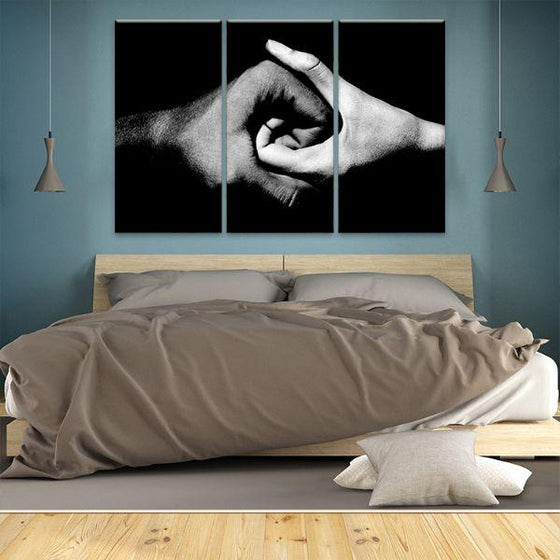 Black & White Holding Hands 3-Panel Canvas Wall Art Bedroom