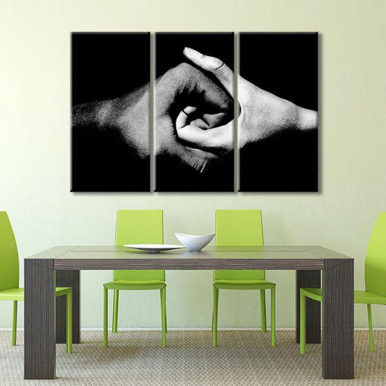 Black & White Holding Hands 3-Panel Canvas Wall Art Dining Room