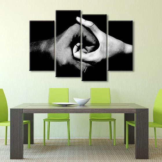 Black & White Holding Hands 4-Panel Canvas Wall Art Dining Room