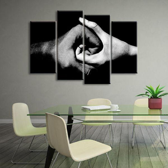 Black & White Holding Hands 4-Panel Canvas Wall Art Office