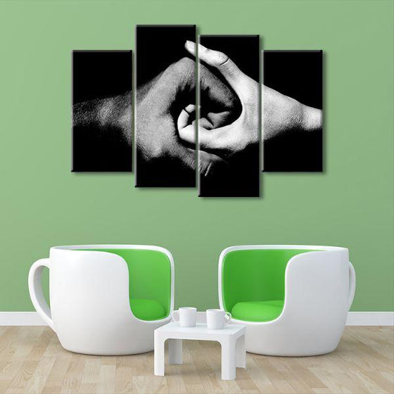 Black & White Holding Hands 4-Panel Canvas Wall Art Set
