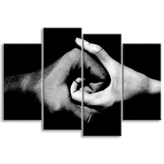 Black & White Holding Hands 4-Panel Canvas Wall Art