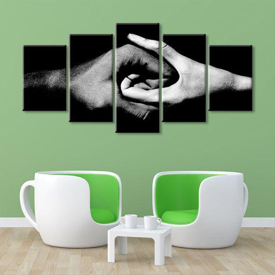 Black & White Holding Hands 5-Panel Canvas Wall Art Living Room