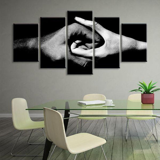 Black & White Holding Hands 5-Panel Canvas Wall Art Office