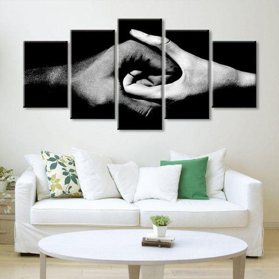 Black & White Holding Hands 5-Panel Canvas Wall Art Set