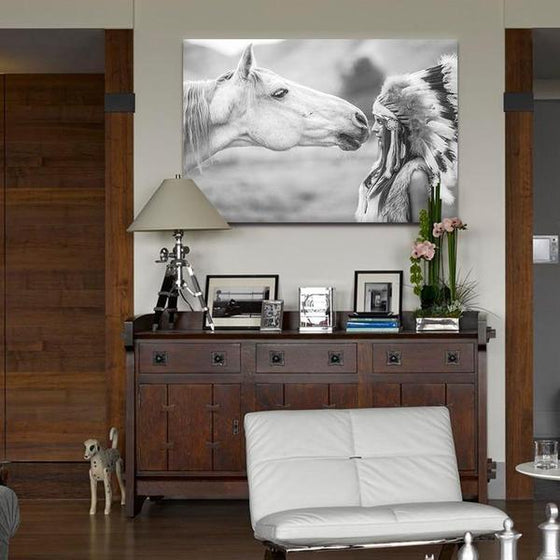 Black & White Indian Woman Canvas Wall Art Bedroom