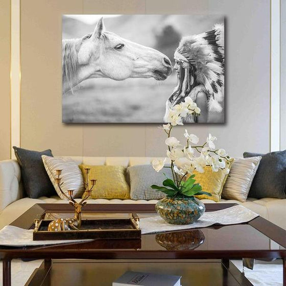 Black & White Indian Woman Canvas Wall Art Living Room