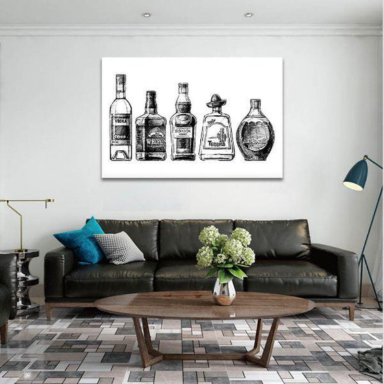 Black & White Liquor Bottles Canvas Wall Art Living Room