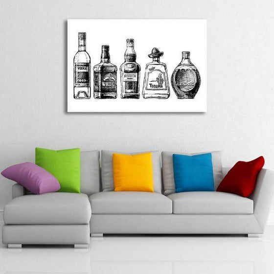 Black & White Liquor Bottles Canvas Wall Art Print