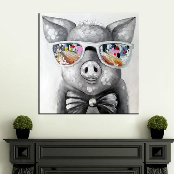 Hand Painted Hipster Pig Canvas Art