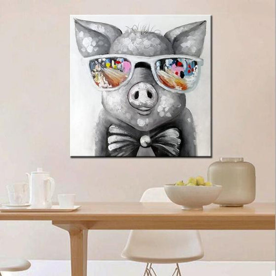 Hand Painted Hipster Pig Canvas Art