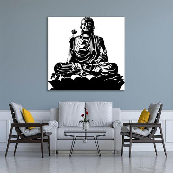 Black & White Buddha Square Panel Canvas Wall Art Print