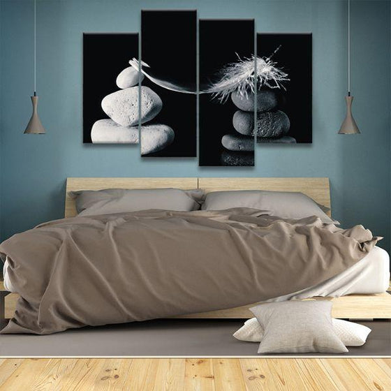 Black And White Stones 4 Panels Canvas Wall Art Bedroom