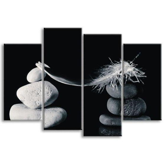 Black And White Stones 4 Panels Canvas Wall Art
