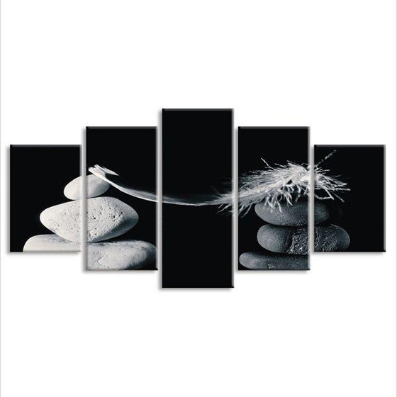 Black And White Stones 5 Panels Canvas Wall Art