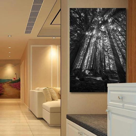 Black And White Tall Trees Wall Art Canvas