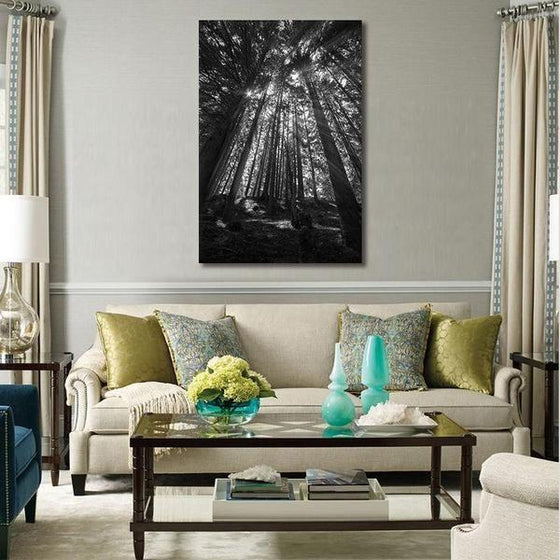 Black And White Tall Trees Wall Art Living Room