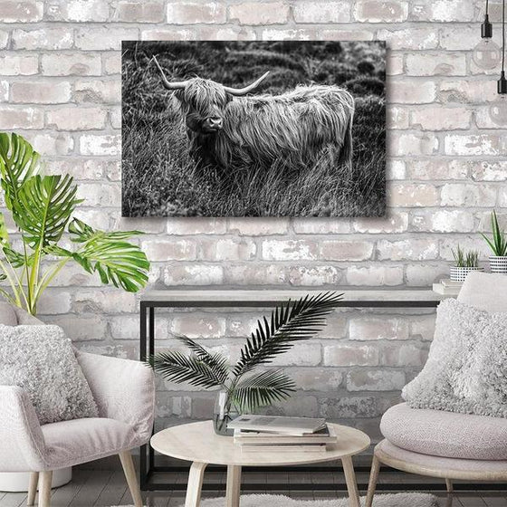 Black And White Upland Cattle Canvas Wall Art Decor