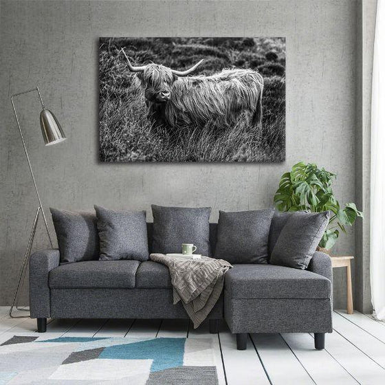 Black And White Upland Cattle Canvas Wall Art Decors