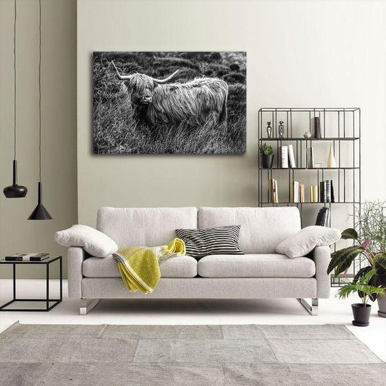 Black And White Upland Cattle Canvas Wall Art Print