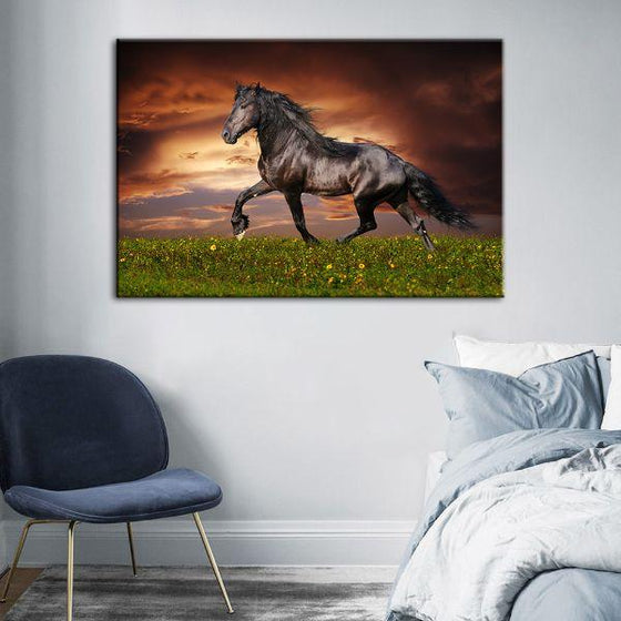 Black Friesian Horse Canvas Wall Art Bedroom