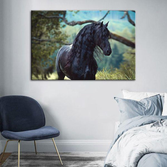 Black Friesian Stallion Canvas Wall Art Bedroom
