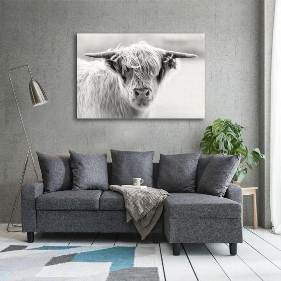 Black & White Highland Cattle Canvas Wall Art Print
