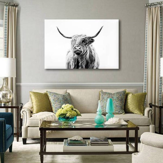 Black & White Highland Cow Canvas Wall Art Living Room