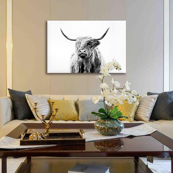 Black & White Highland Cow Canvas Wall Art Print