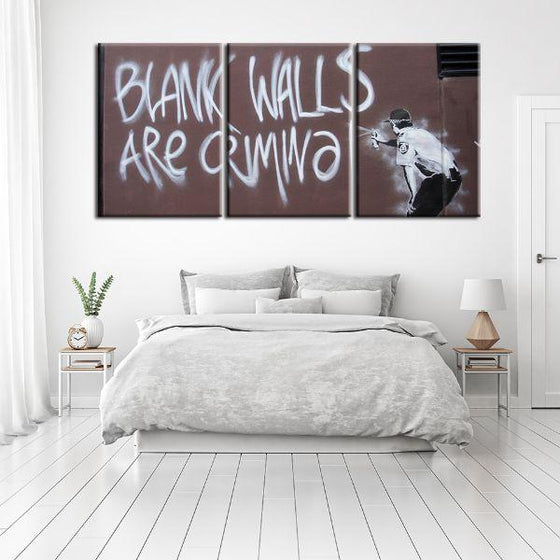 Blank Walls By Banksy 3 Panels Canvas Wall Art Bedroom