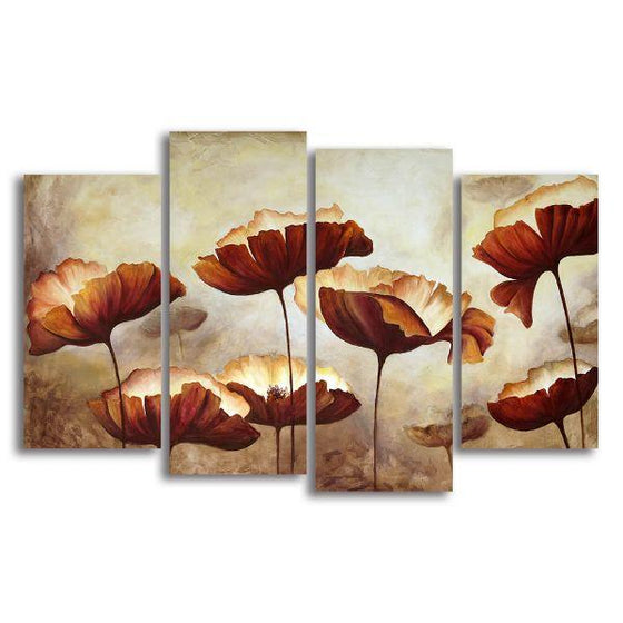Brown Flowers 4 Panels Canvas Wall Art