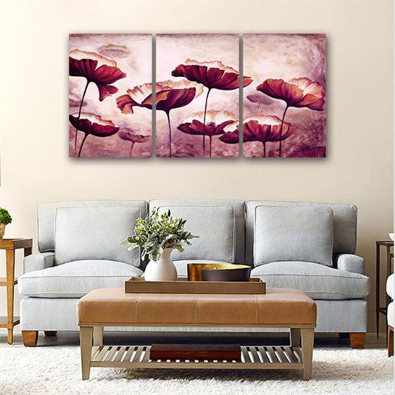 Scenic Blooms 3 Panels Canvas Wall Art Print
