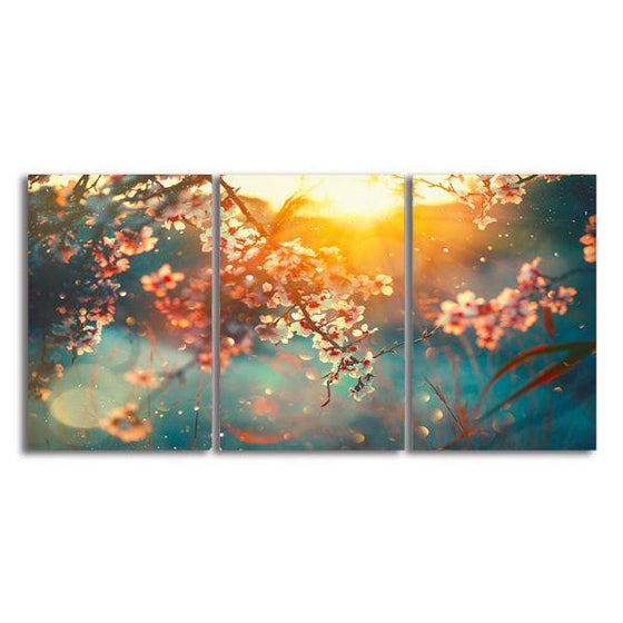 Blooming Tree & Sun Flare 3 Panels Canvas Wall Art