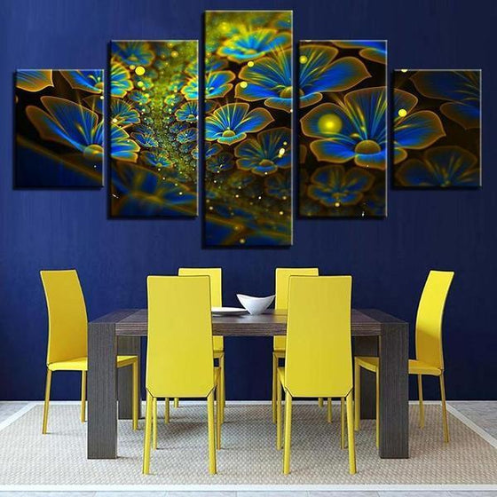 Blue Digital Flowers Canvas Wall Art Dining Room