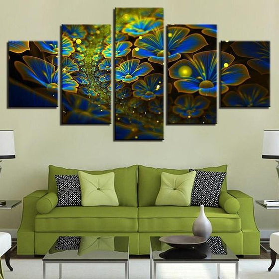 Blue Digital Flowers Canvas Wall Art Living Room