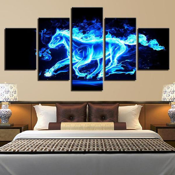 Blue Lighted Horse Wall Art Bedroom