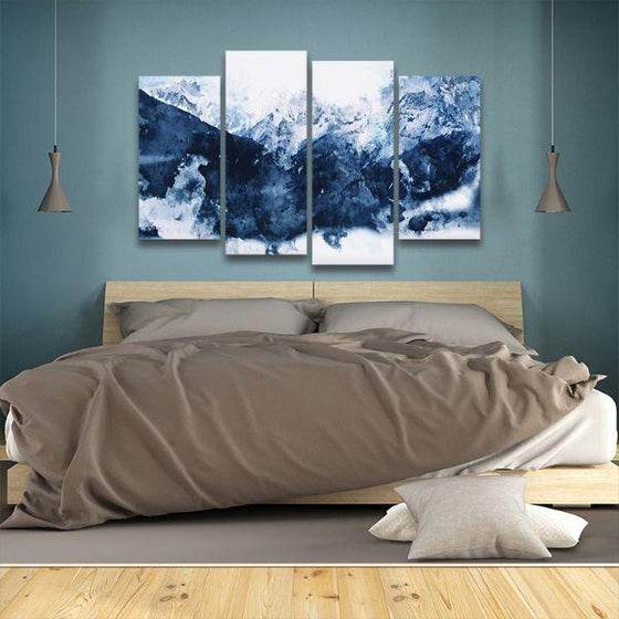 Blue Mountains 4 Panels Abstract Canvas Wall Art Bedroom