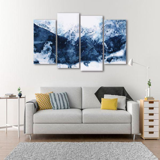 Blue Mountains 4 Panels Abstract Canvas Wall Art Decor