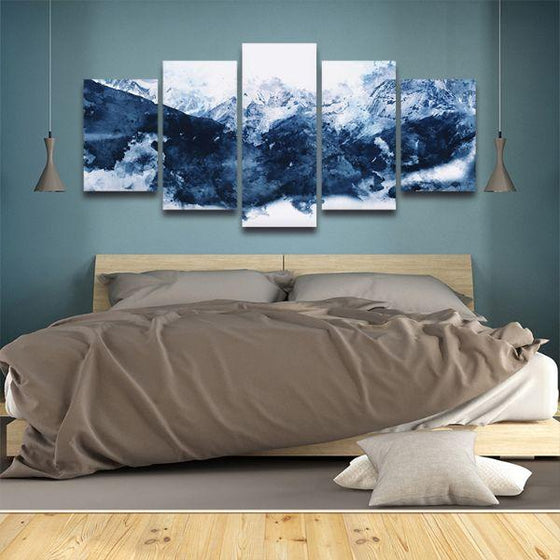 Blue Mountains 5 Panels Abstract Canvas Wall Art Bedroom