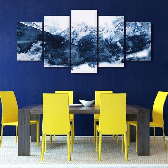 Blue Mountains 5 Panels Abstract Canvas Wall Art Dining Room