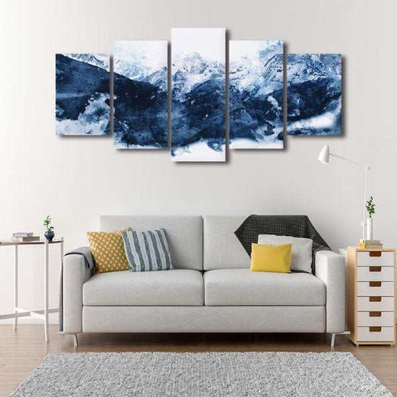 Blue Mountains 5 Panels Abstract Canvas Wall Art Living Room