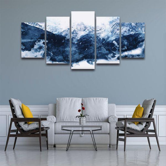 Blue Mountains 5 Panels Abstract Canvas Wall Art Office