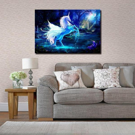 Blue Mystical Unicorn Canvas Wall Art Decor