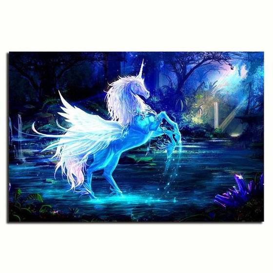 Blue Mystical Unicorn Canvas Wall Art