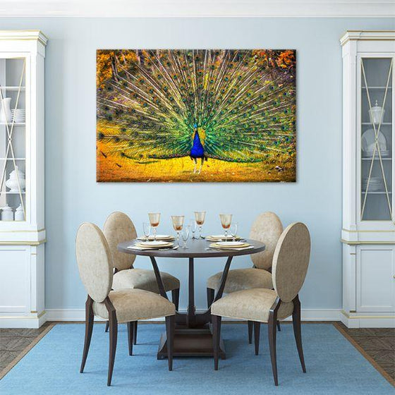 Blue Peacock Canvas Wall Art Dining Room