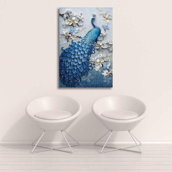 Blue Peacock In A Tree Canvas Wall Art Decor