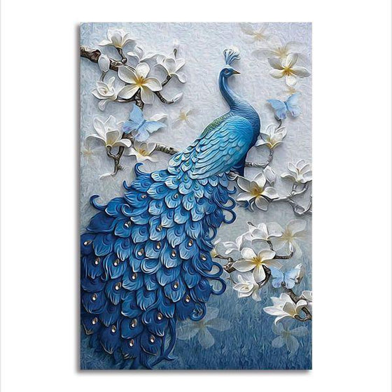 Blue Peacock In A Tree Canvas Wall Art